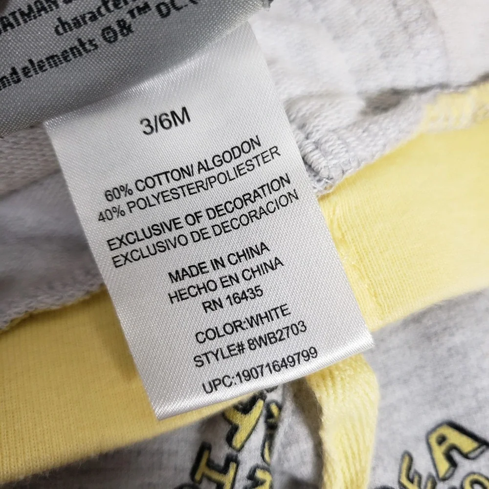 Batman Shorts 3/6M Baby Gray Yellow DC Comics Superhero Logo‎ Outfit